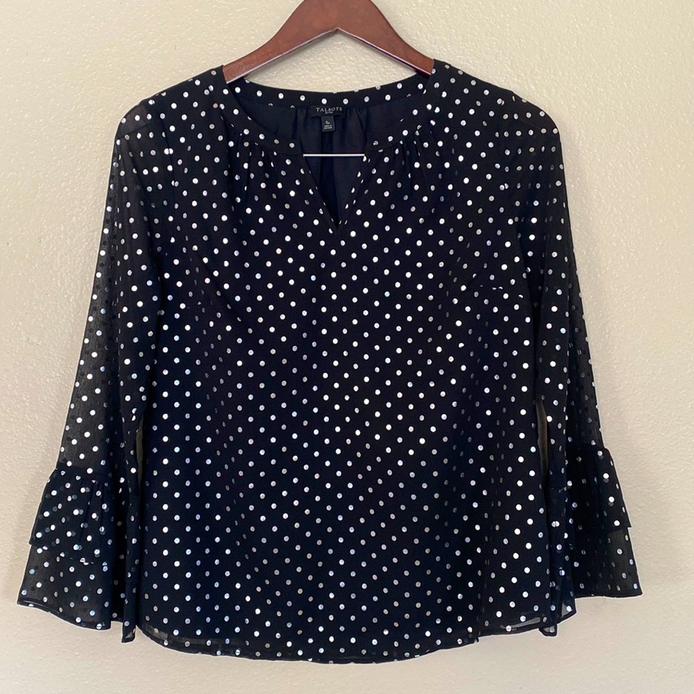 TALBOTS polka dot and ruffle sleeve blouse